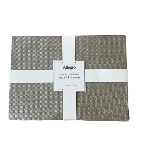 Allegro Metallic Silver Faux Leather Placemats 13x18 Set of 4 Holiday Glam NEW - Picture 14 of 15